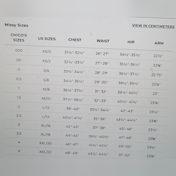 CHICOS SIZE GUIDES - Picture 2 of 7
